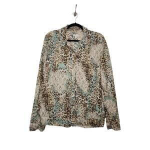 y2k Flowy Animal Print Bell Office Siren Beach Grandma Button Shirt Rafael M